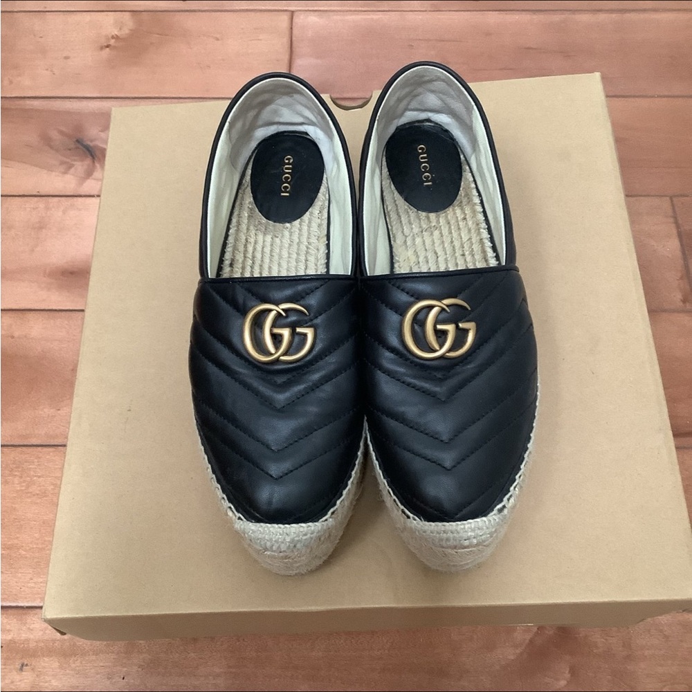 Gucci Black Espadrilles with Gold Logo